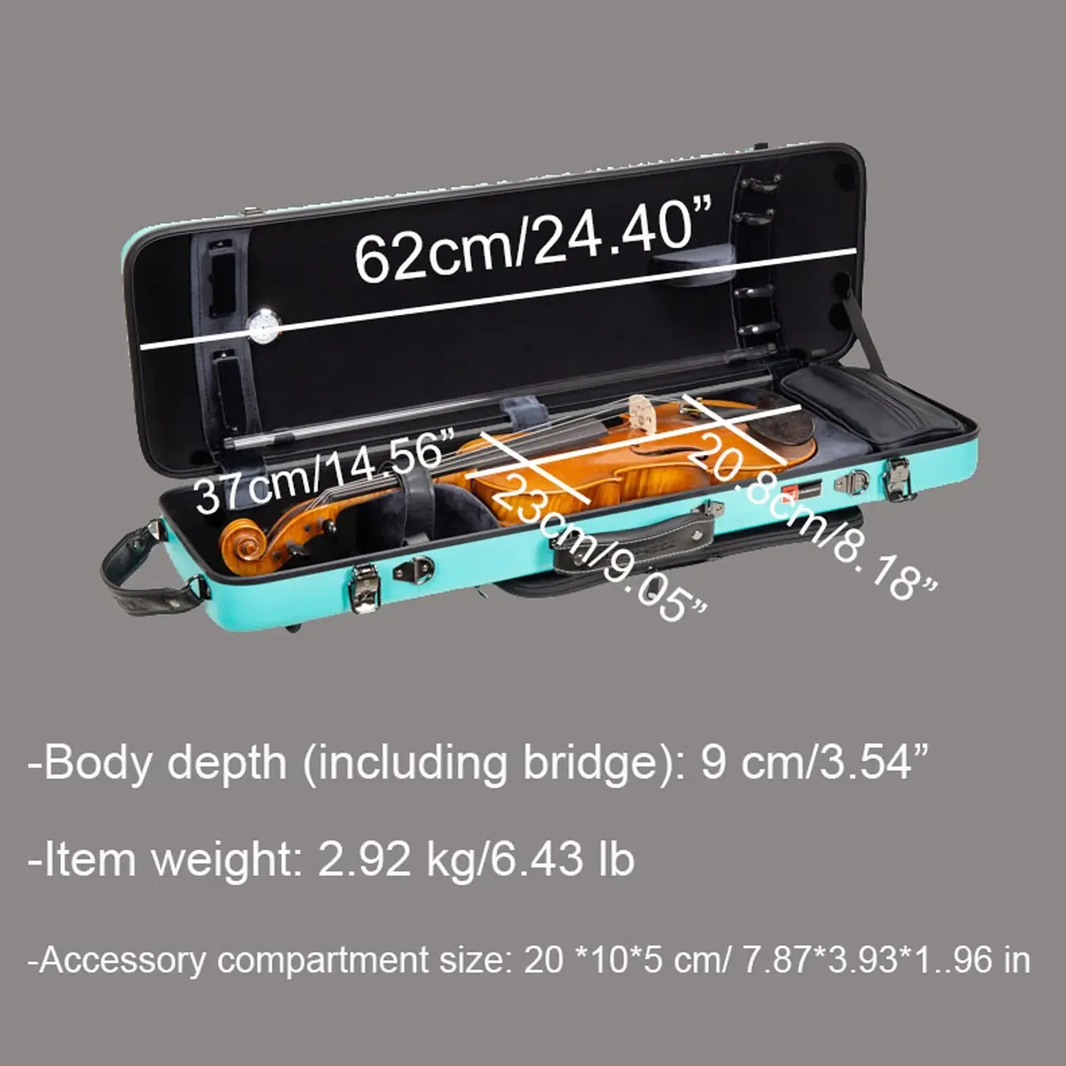 Crossrock CRF4050VF-R Polycarbonate Oblong Flight 4/4 Violin Case - Black - Image 5