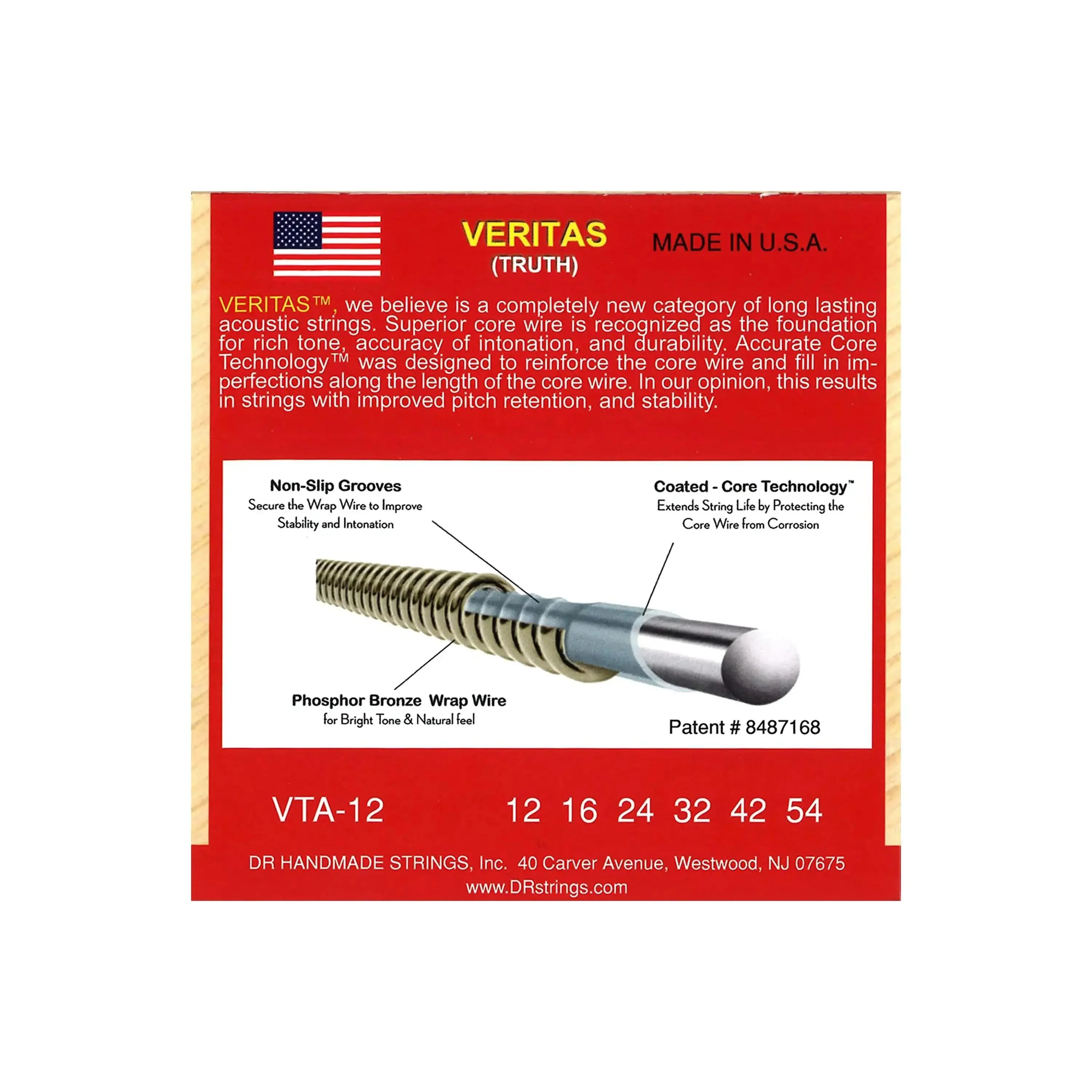 DR Strings Veritas Phosphor Bronze Acoustic 12-54 Light Guitar Strings - Image 2