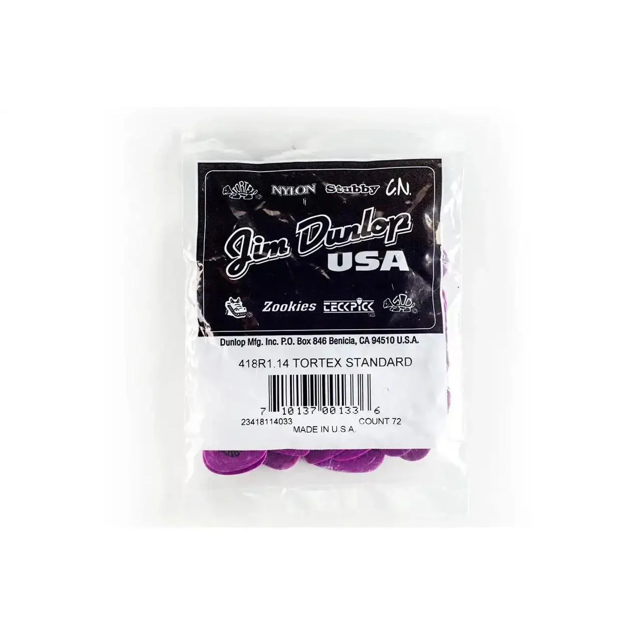 Dunlop Tortex Purple 1.14mm Guitar & Ukulele Picks - 72 Pack - Image 2