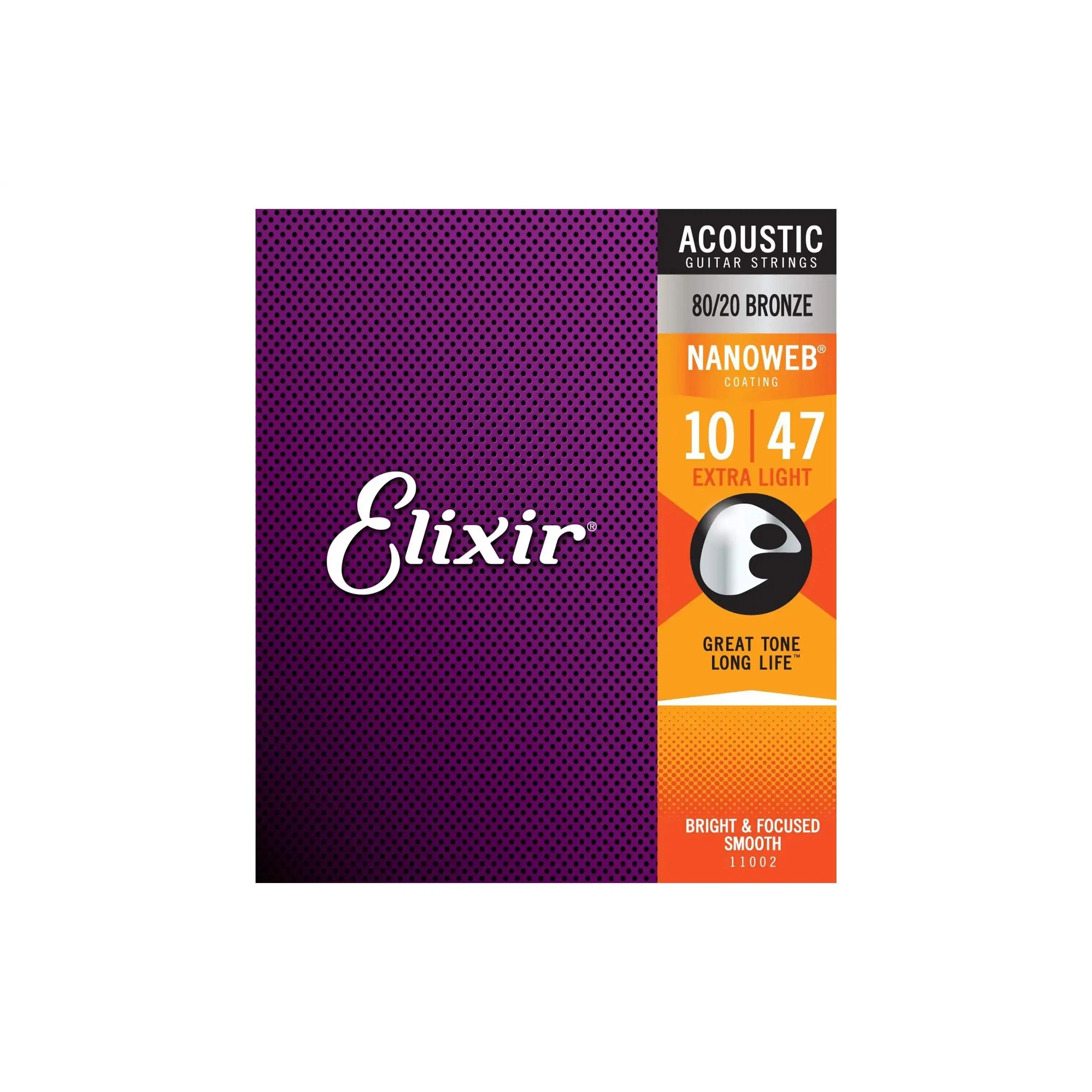 Elixir 11002 Nanoweb 80/20 Bronze Acoustic Guitar Strings - Extra Light .010-.047
