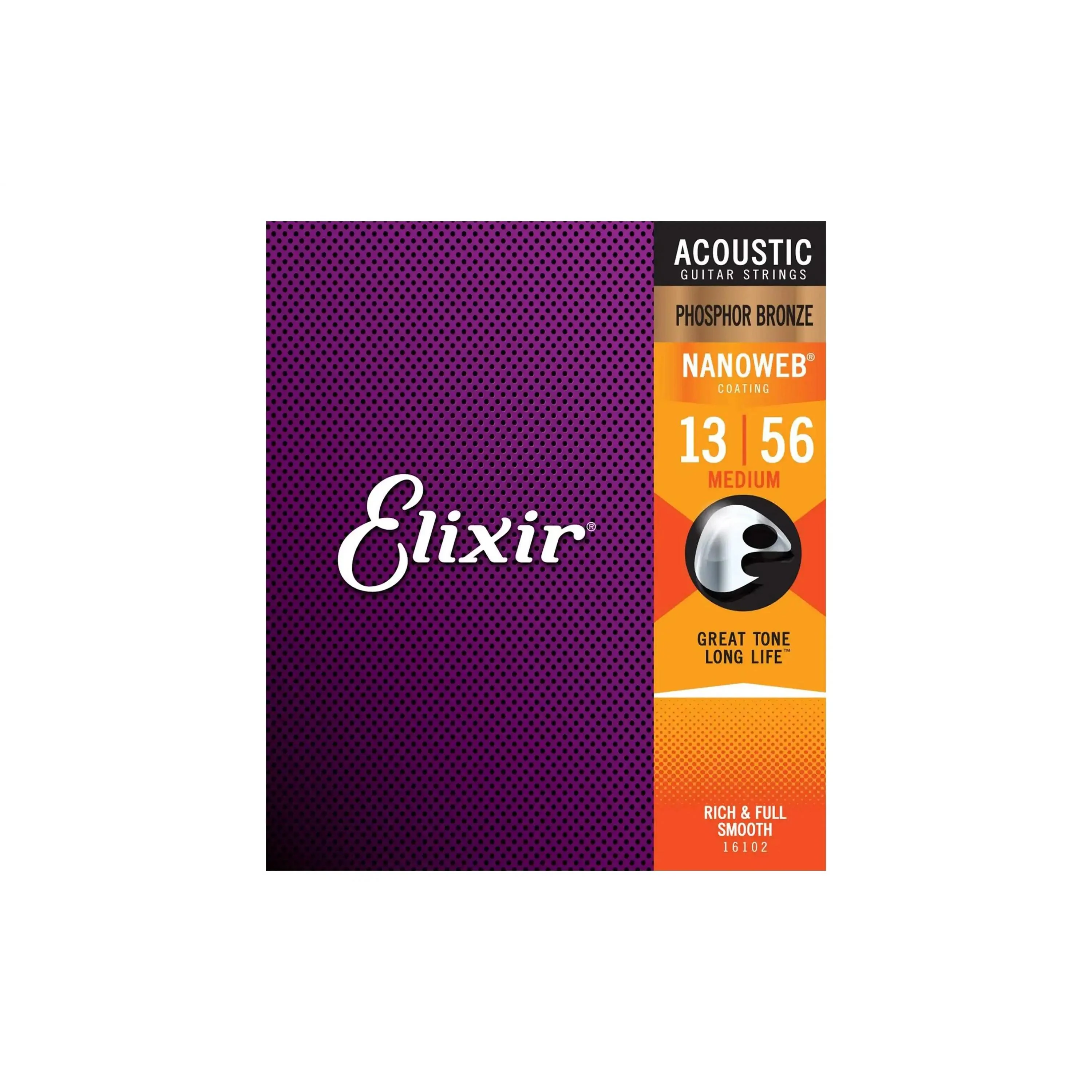 Elixir 16102 Phosphor Bronze With Nanoweb Coating Acoustic Guitar Strings - Medium .013-.056
