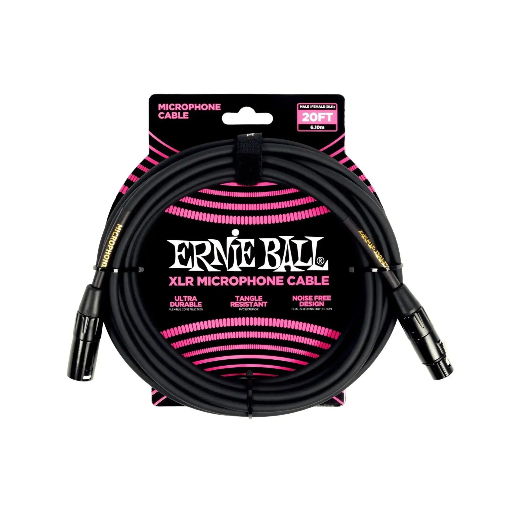 Ernie Ball 20' Male / Female XLR Microphone Cable - BLACK