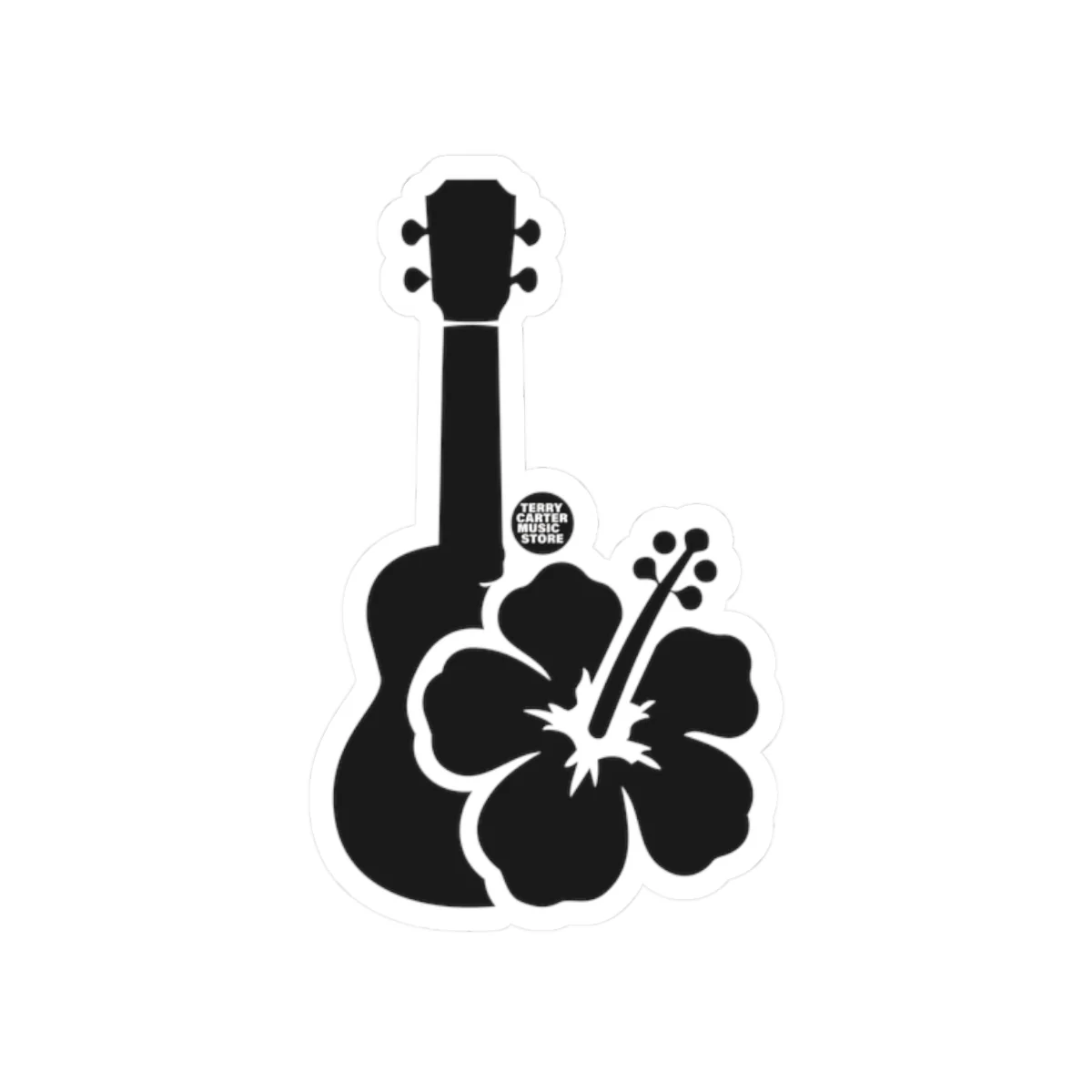 Hawaiian Ukulele Hibiscus Sticker - Black Kiss-Cut Decal - Image 4