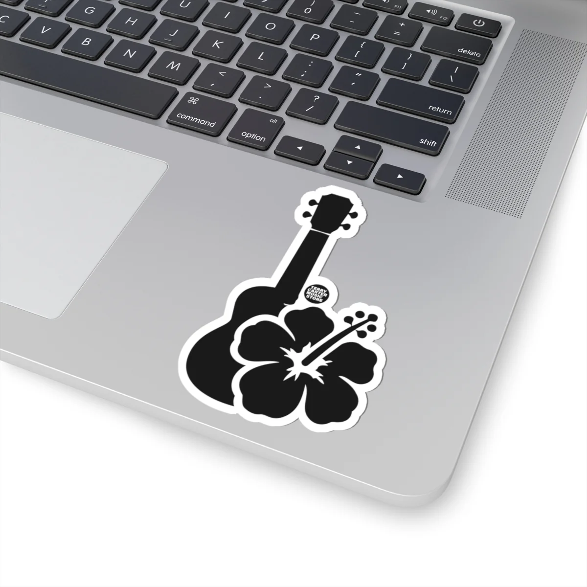 Hawaiian Ukulele Hibiscus Sticker - Black Kiss-Cut Decal - Image 7