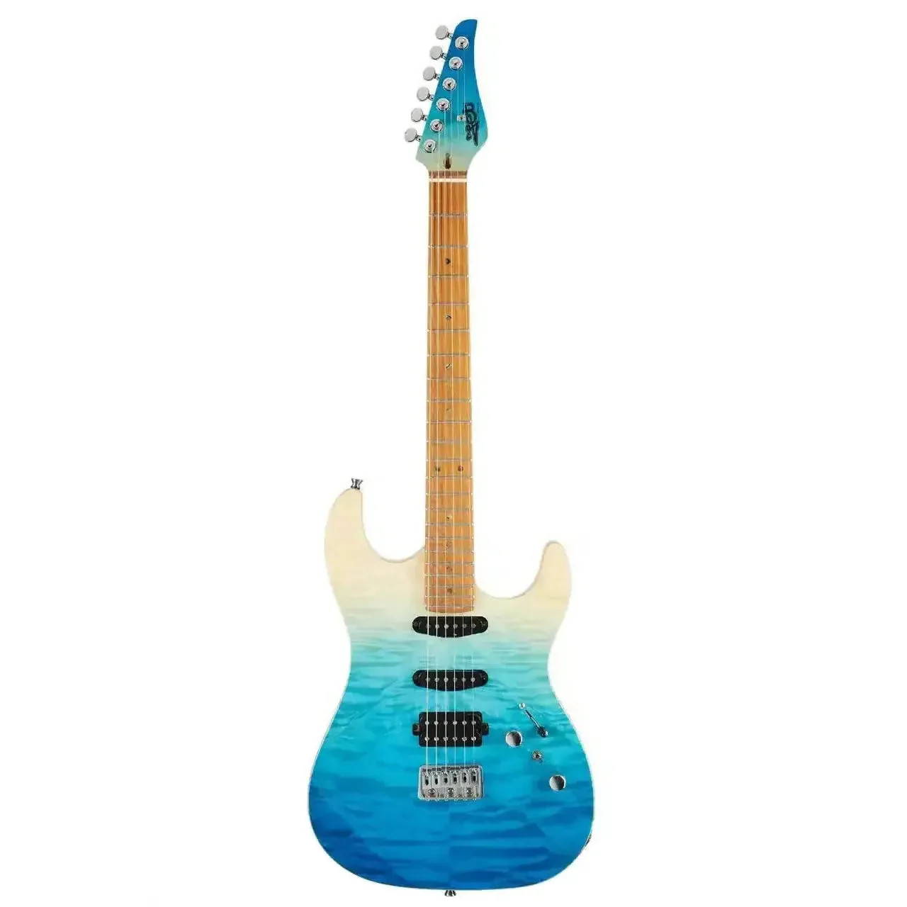 Jet JS-1000 QTBL Quilted Transparent Blue Solid Body Stratocaster Electric Guitar - Image 3