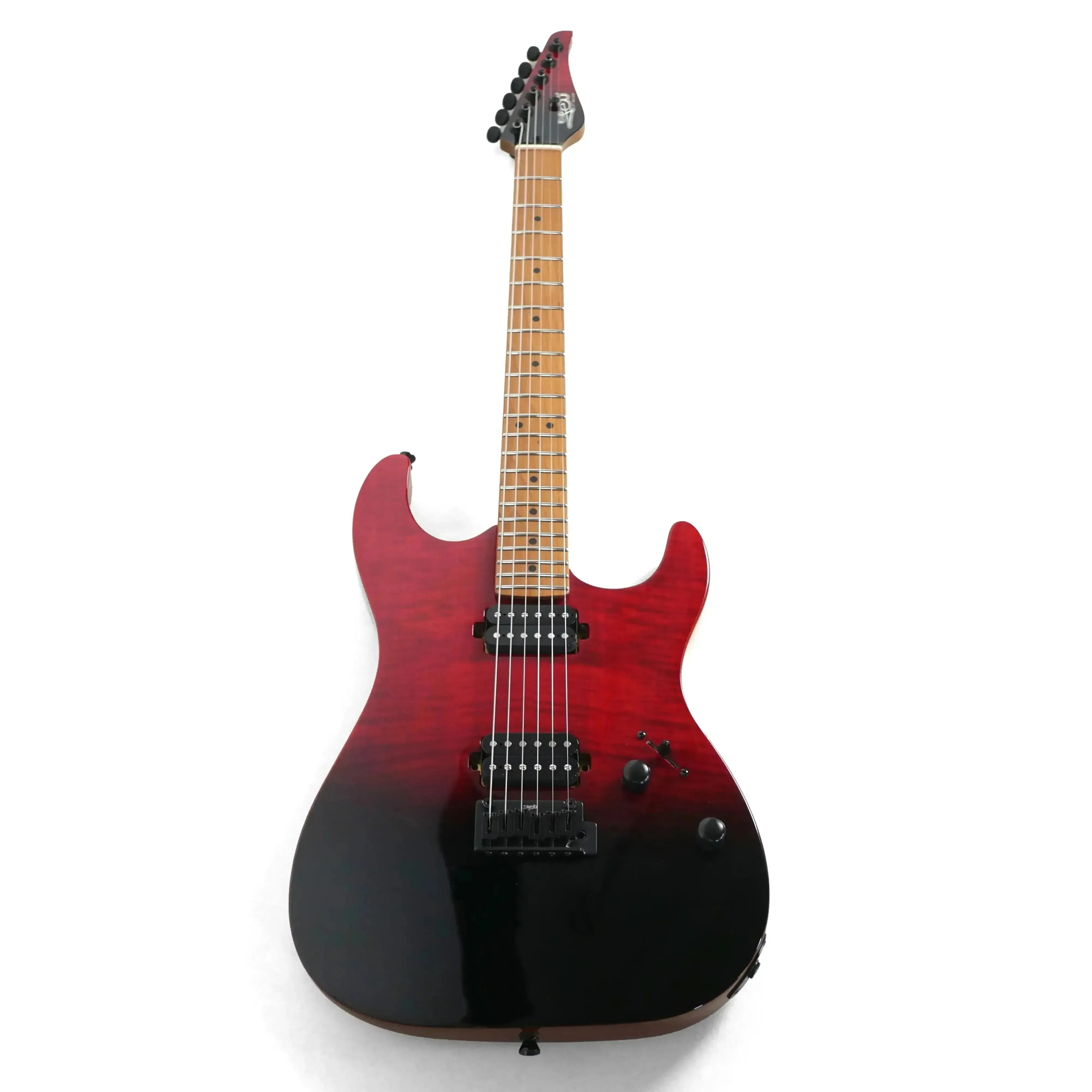 Jet JS-1000 Vulcano Flamed Transparent Red Stratocaster Electric Guitar - Image 4