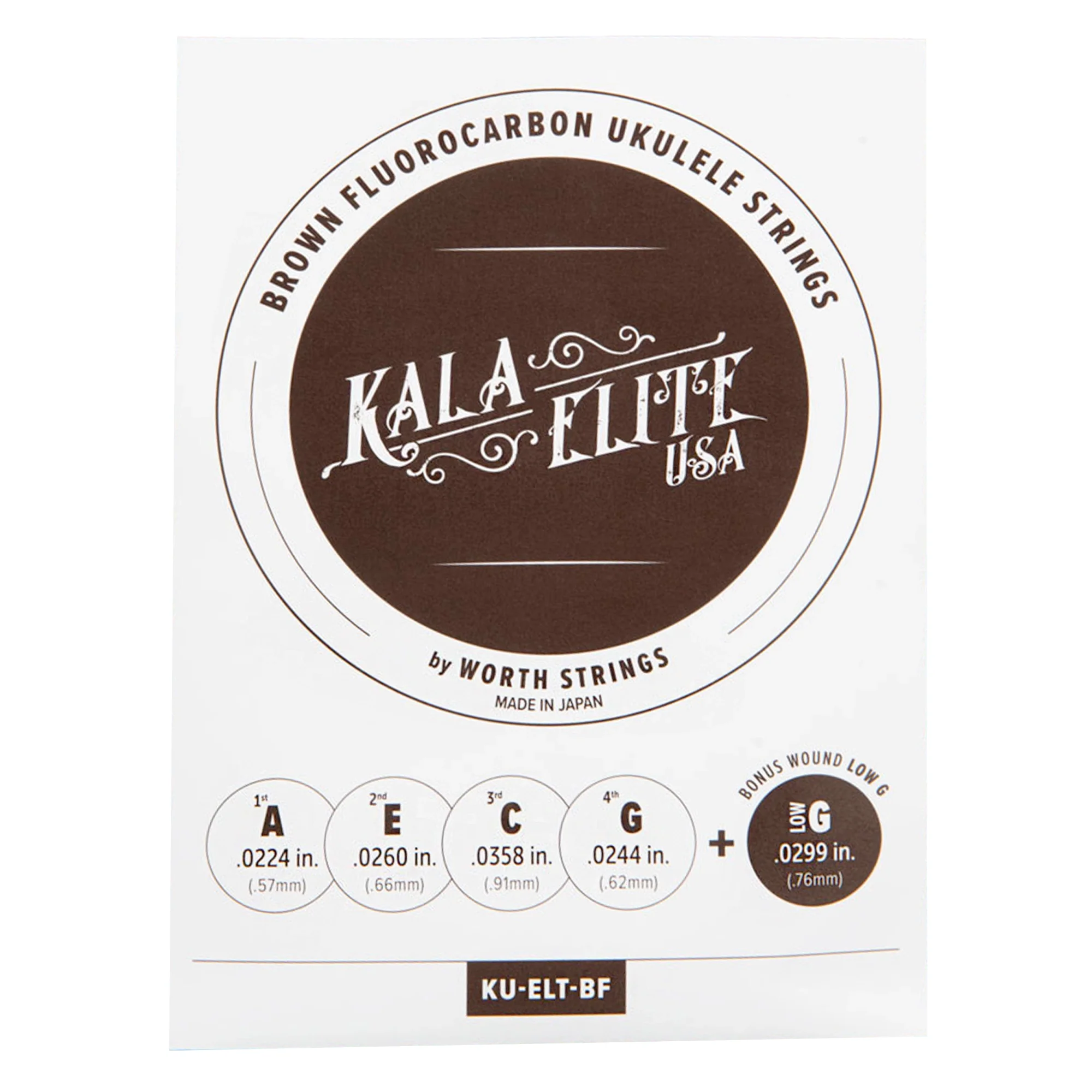 Kala Elite KU-ELT-BF Brown Fluorocarbon Ukulele Strings - LOW G & HIGH G
