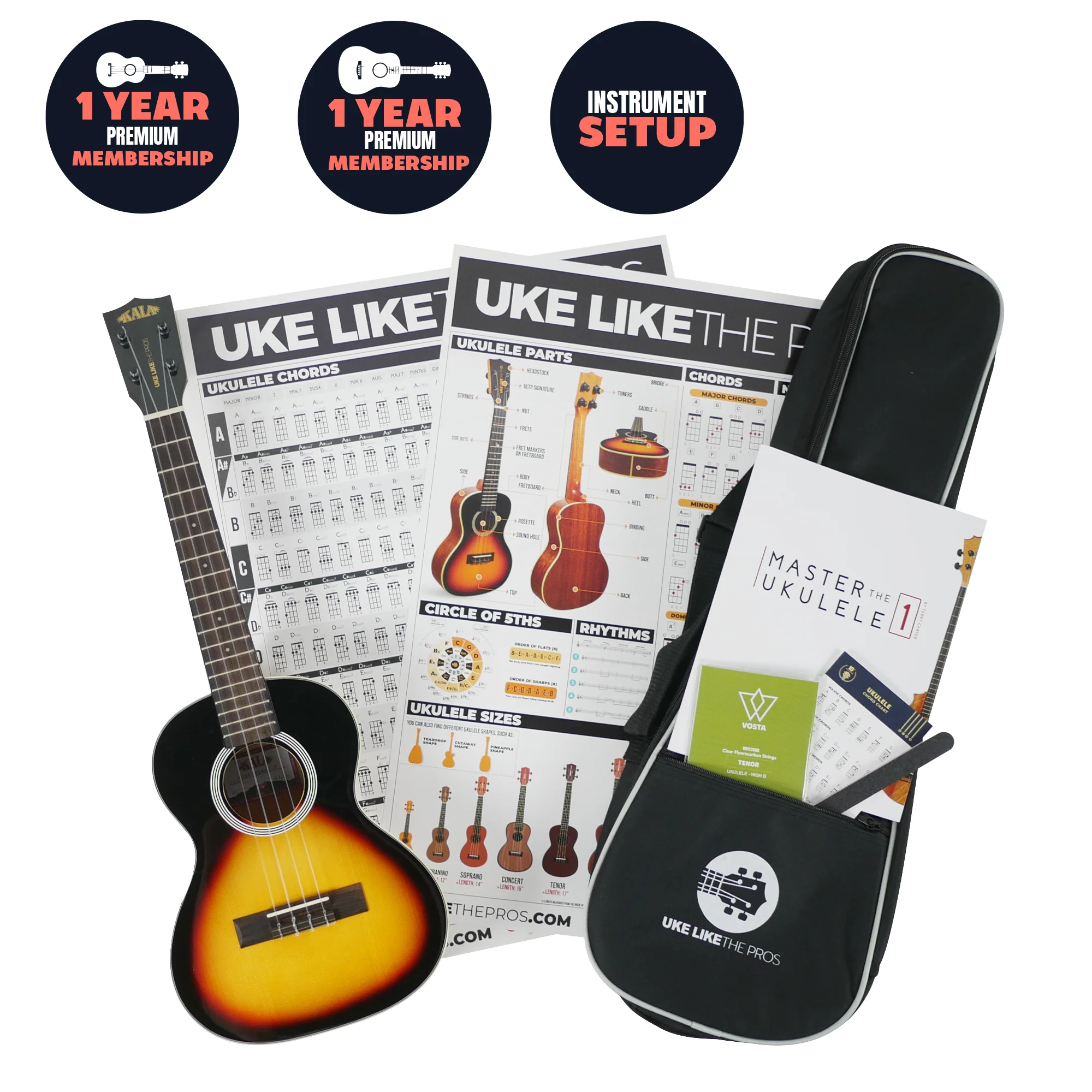Kala SSMHG-C Sunburst Concert Ukulele — Limited Bundle with Online Courses & Accessories