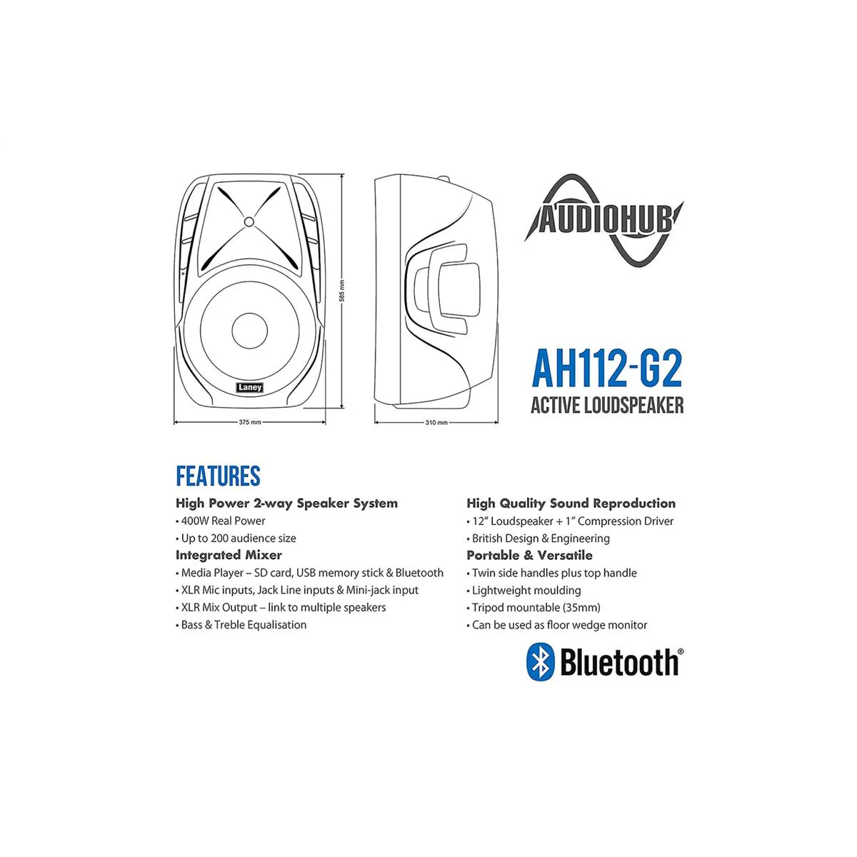 Laney AH112-G2 800W Audiohub Active Enclosure - Image 3