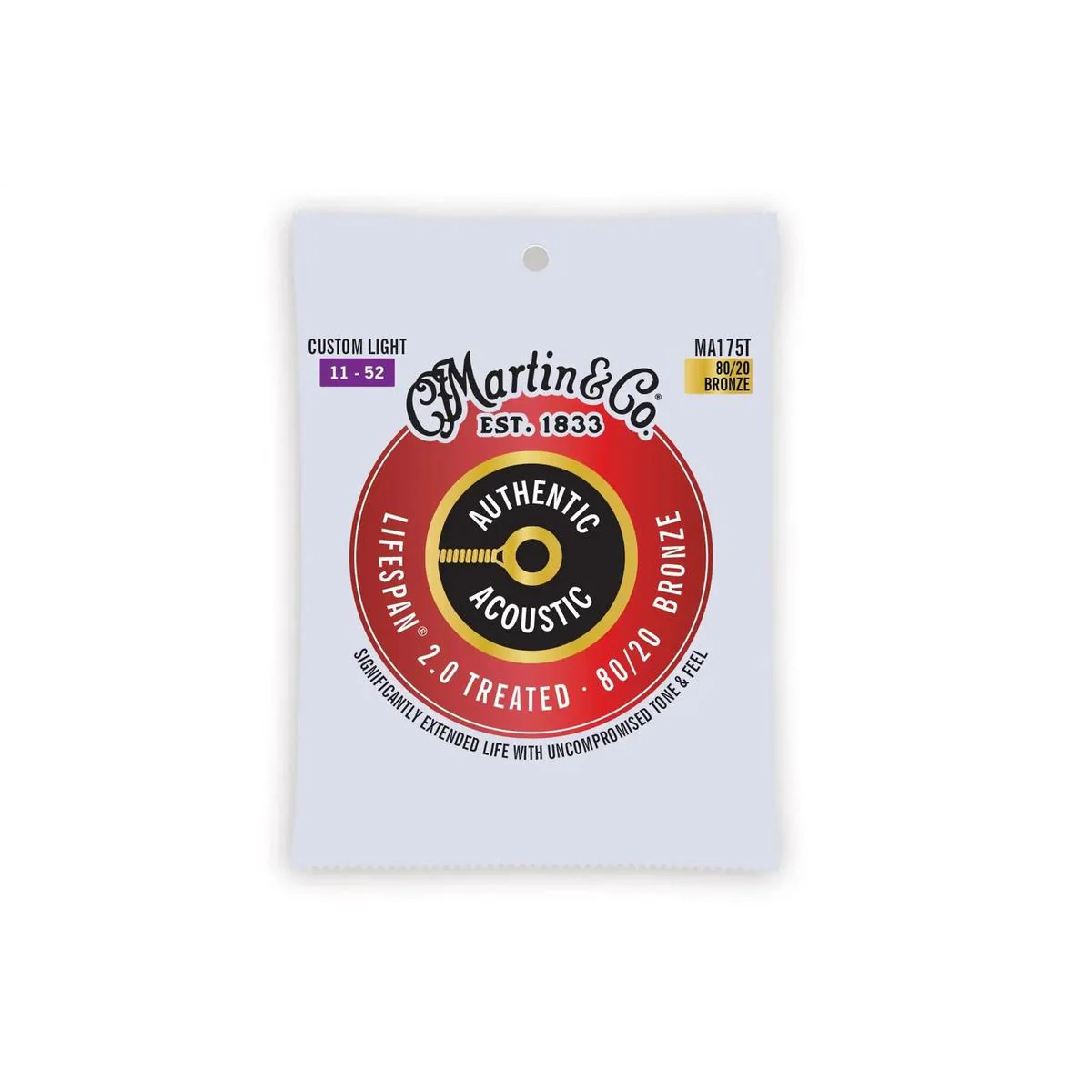 Martin MA140T Authentic Acoustic Lifespan 2.0 Treated 80/20 Bronze Guitar Strings - .012-.054 Light