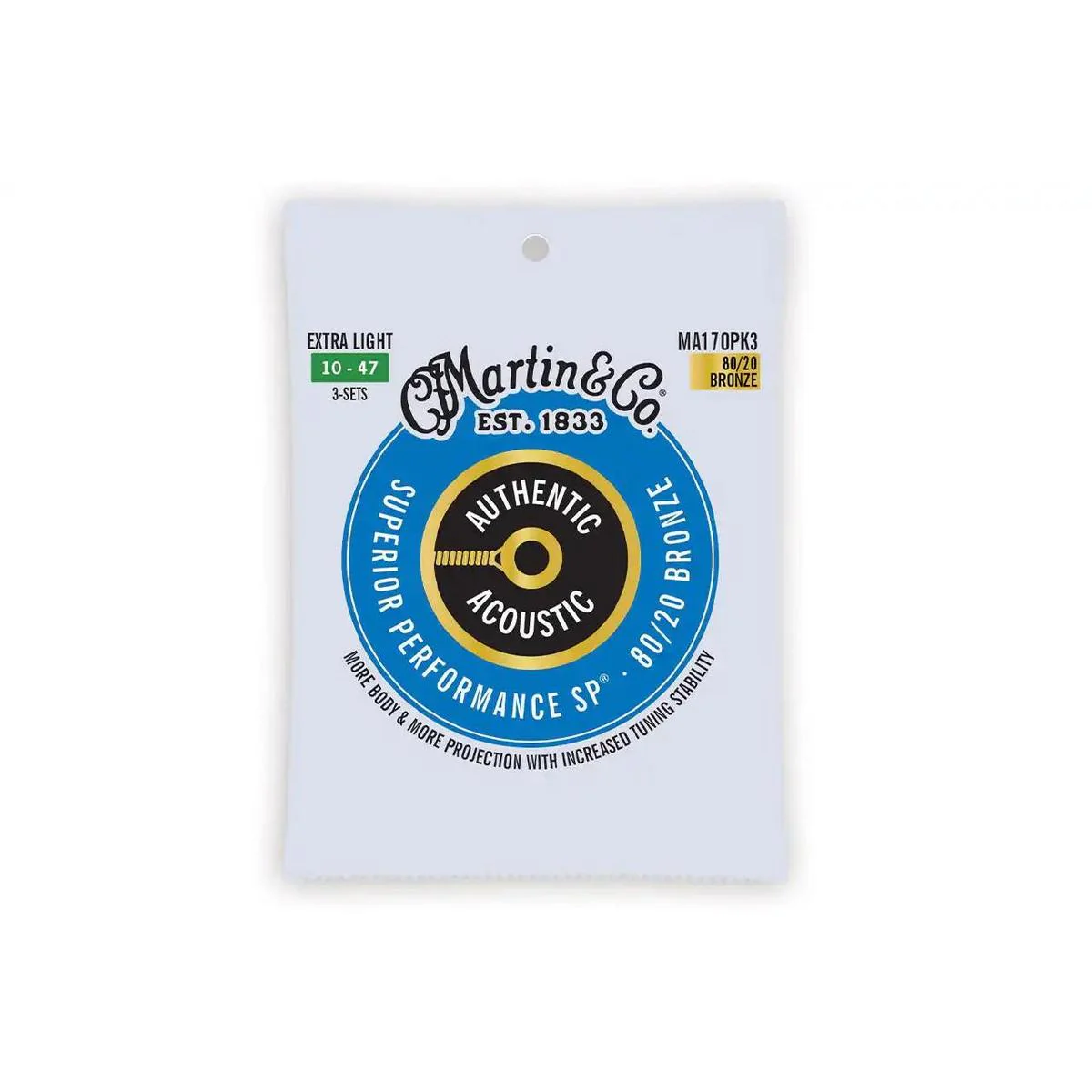 Martin MA170PK3 Acoustic 80/20 Bronze Guitar Strings - Extra Light .010-.047
