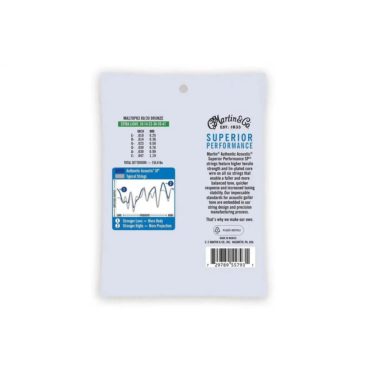 Martin MA170PK3 Acoustic 80/20 Bronze Guitar Strings - Extra Light .010-.047 - Image 2