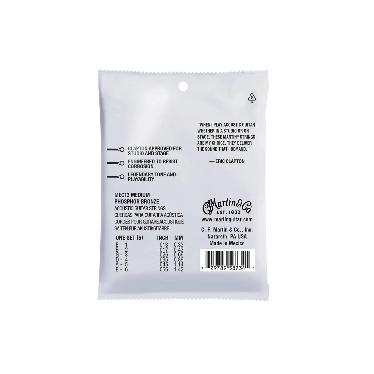 Martin MEC13 Clapton's Choice Phosphor Bronze Acoustic Guitar Strings - .013-.056 Medium - Image 2