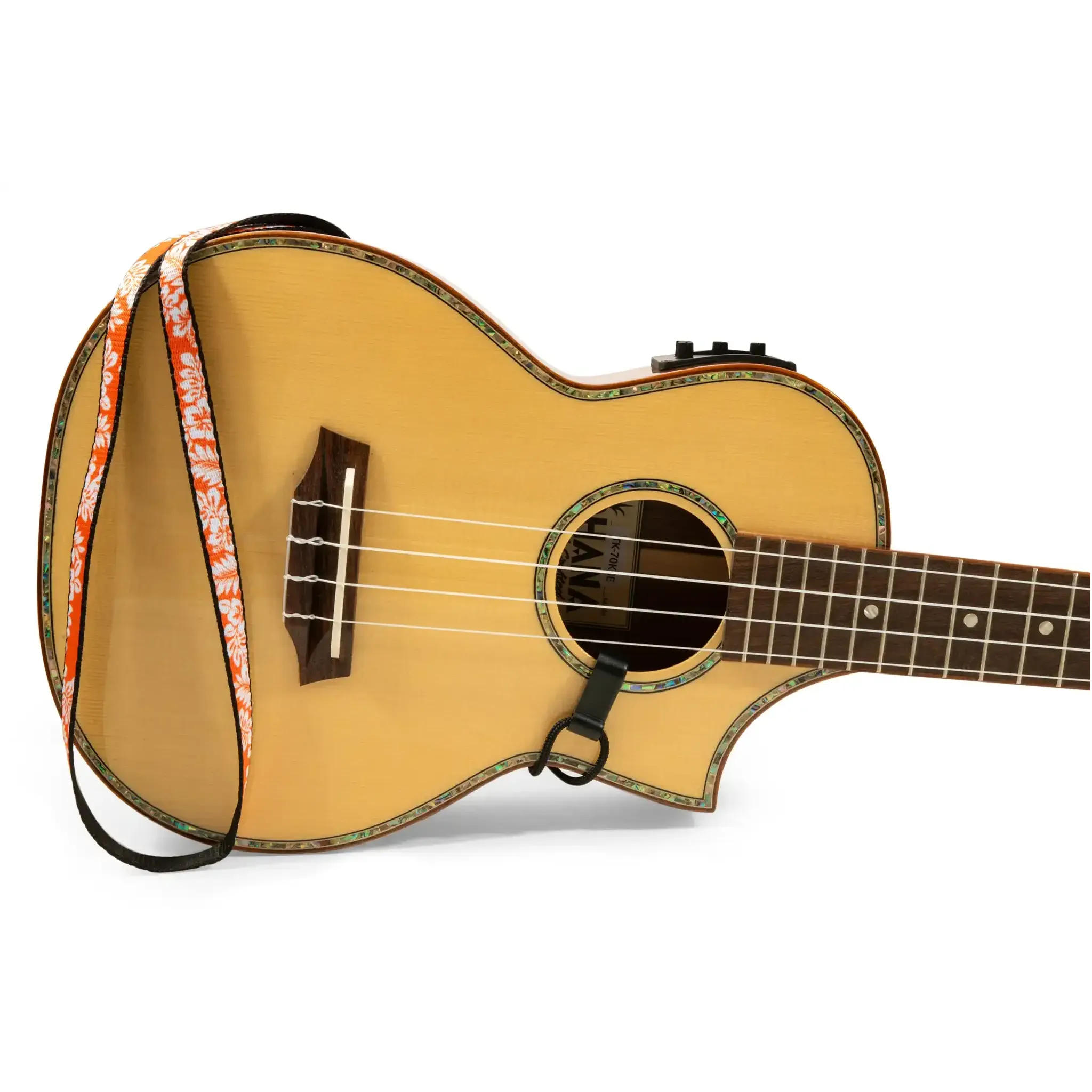 Ohana USS-04 Ukulele Sound Hole Strap ORANGE FLORAL NO DRILLING REQUIRED - Image 2