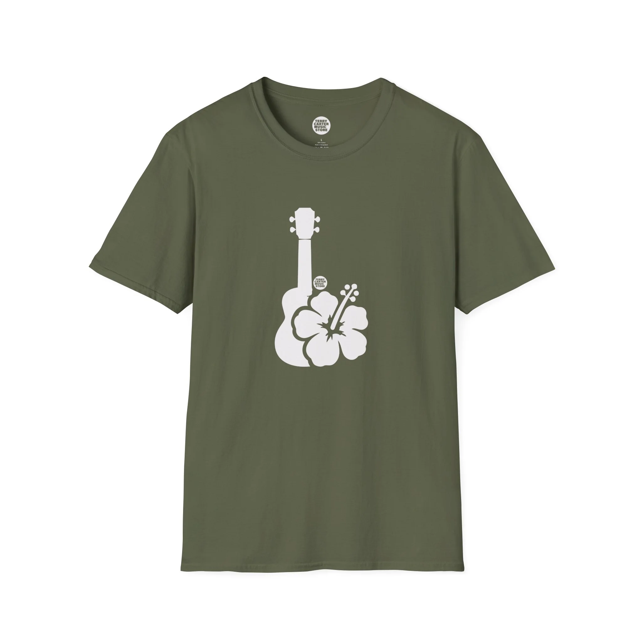 Ukulele Musician T-Shirt with Hibiscus - White Logo - Image 4