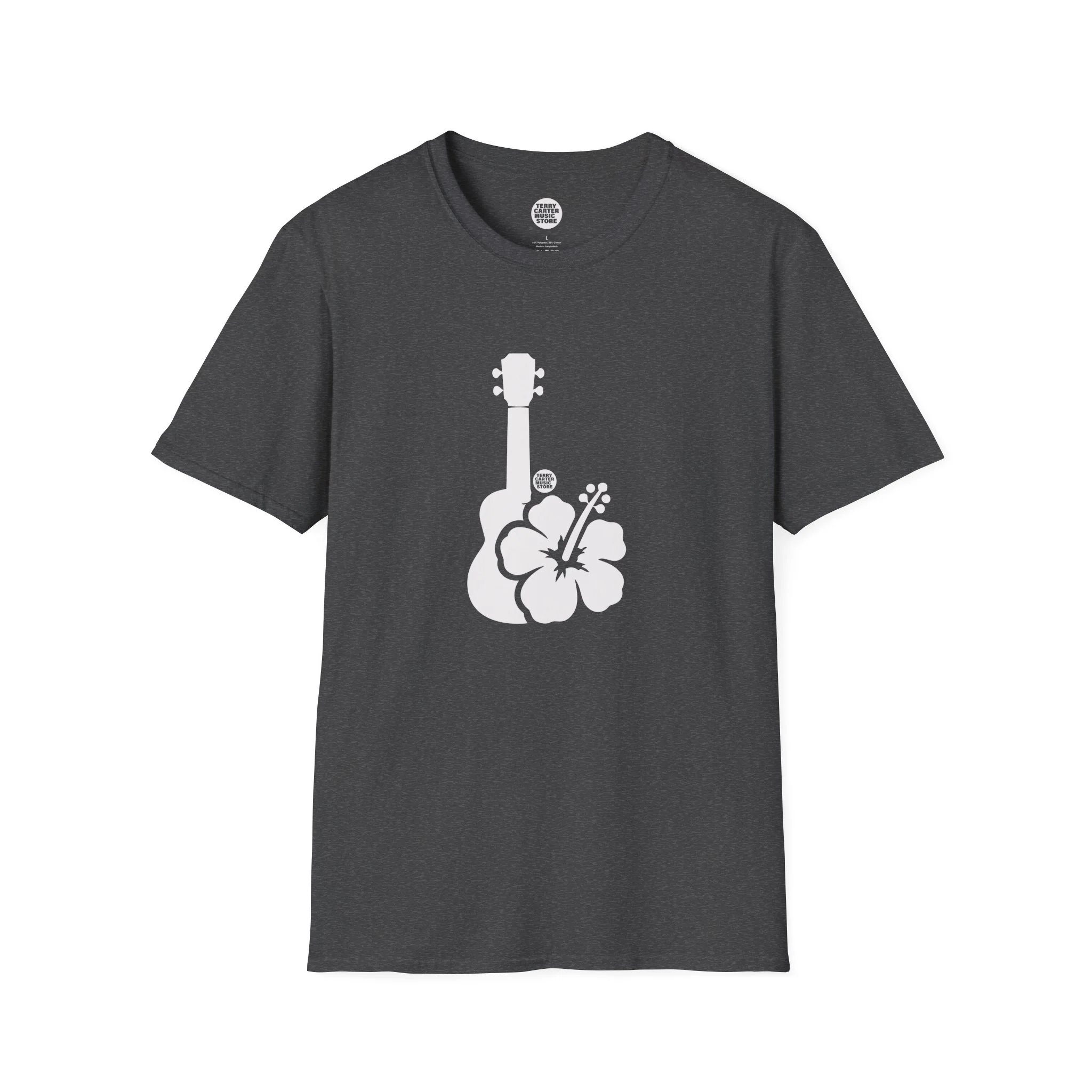 Ukulele Musician T-Shirt with Hibiscus - White Logo - Image 5