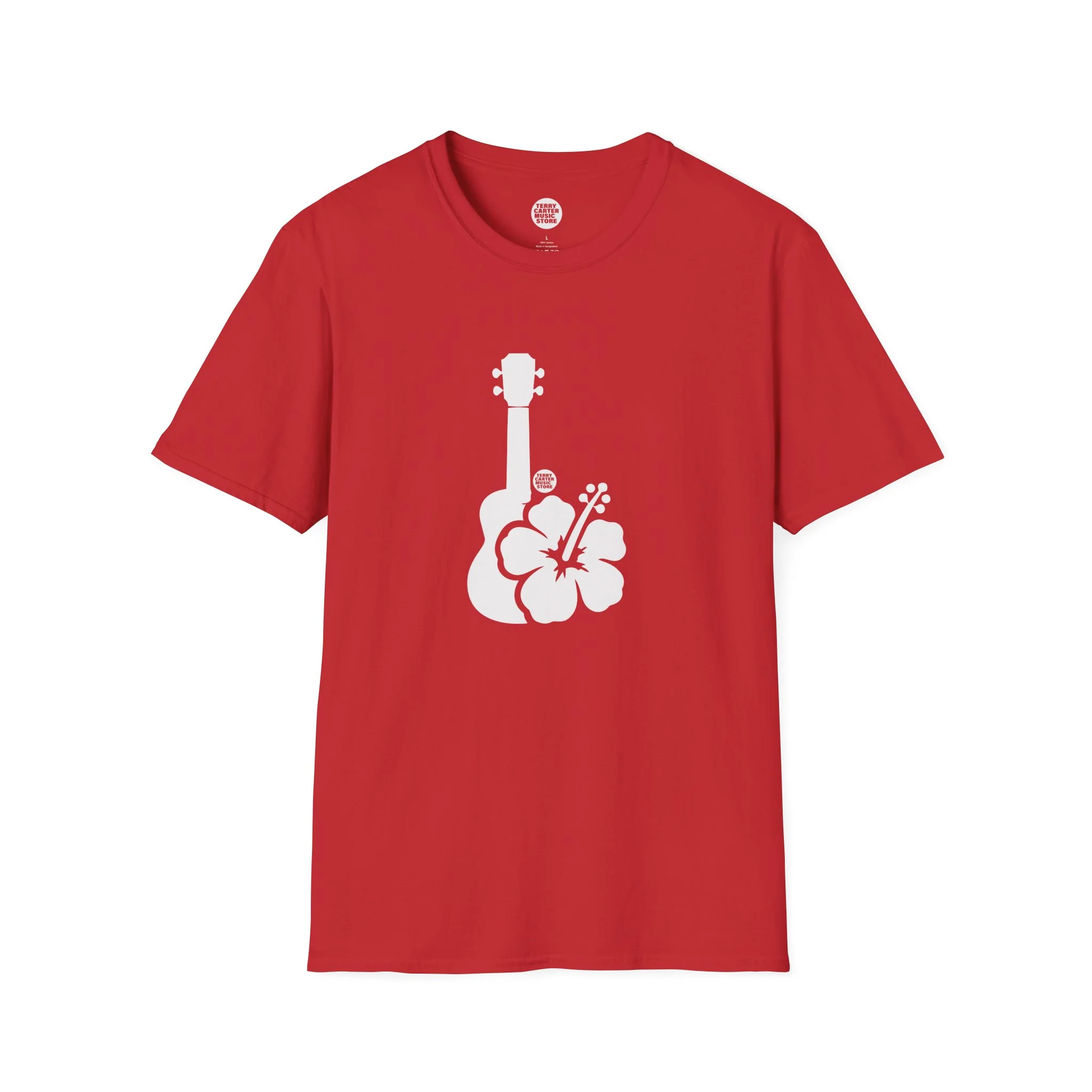 Ukulele Musician T-Shirt with Hibiscus - White Logo - Image 9