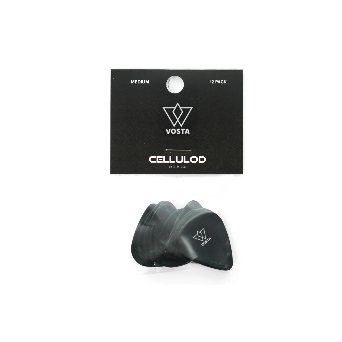 Vosta Medium Celluloid Black Picks - 12 Pack