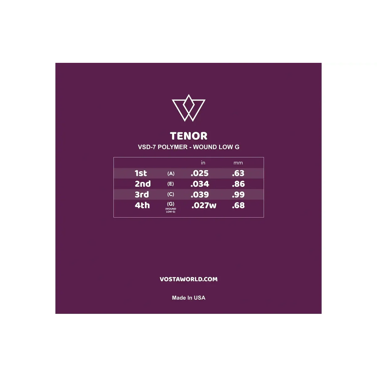 Vosta VSD Polymer Tenor Ukulele Strings (G-C-E-A Tuning) - WOUND LOW G - Image 2